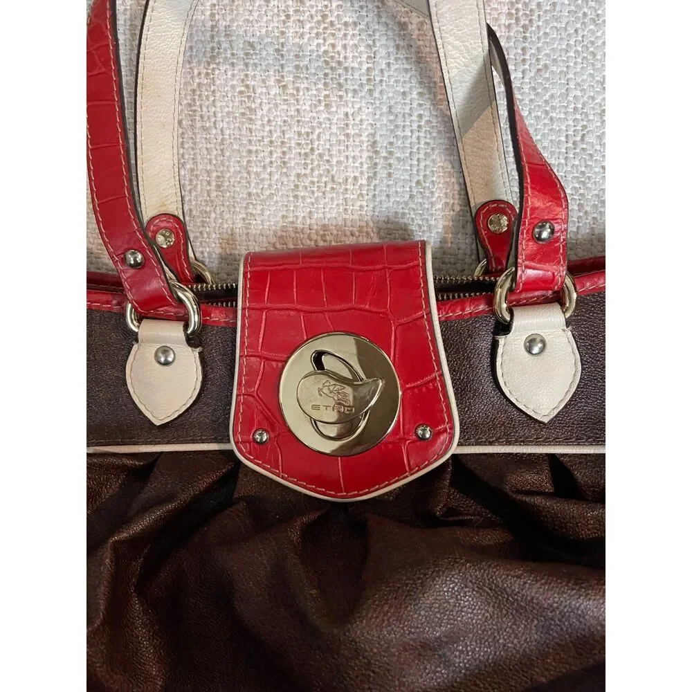 ETRO brown-and-red-cream top-handle bag  Crocodile Vintage Paisley